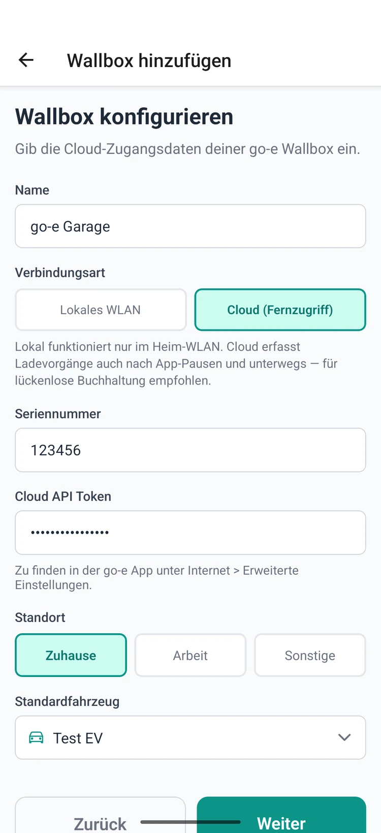 Setting up go-e in cloud mode: serial number and Cloud API Token