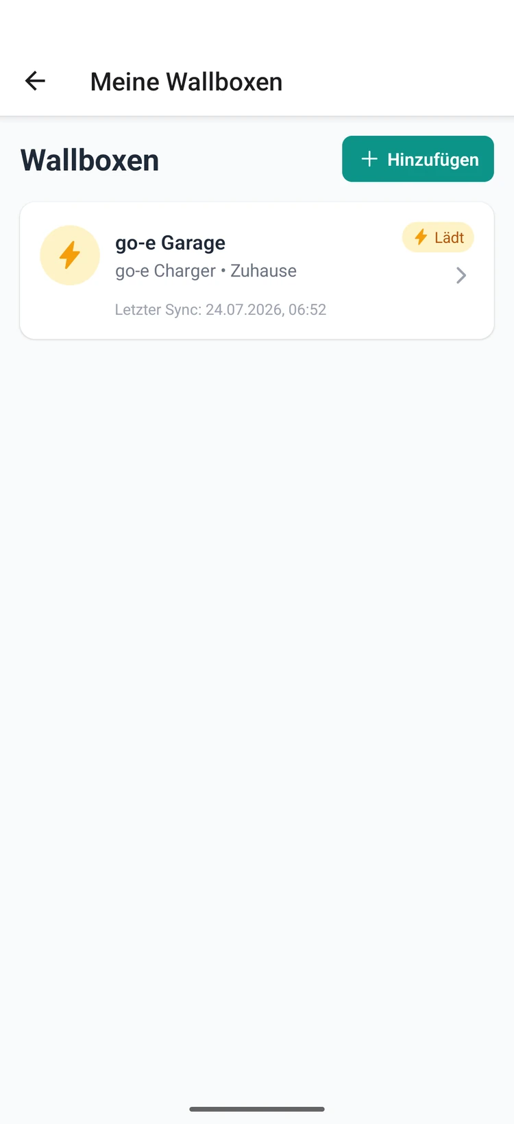 go-e in the wallbox list with "Charging" status