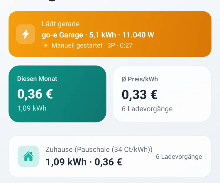 Live "Charging now" banner on the dashboard