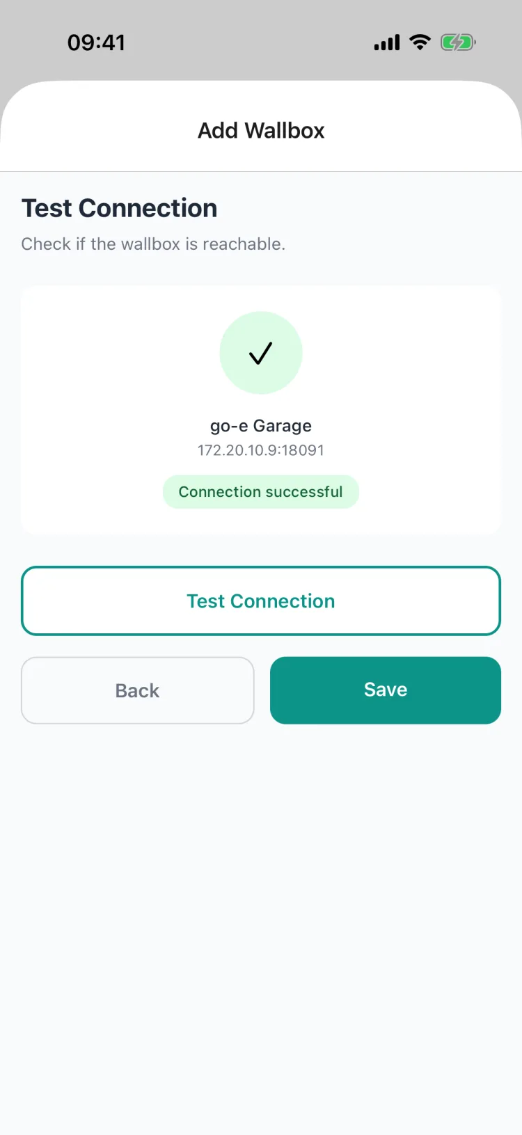 Connection to go-e tested successfully