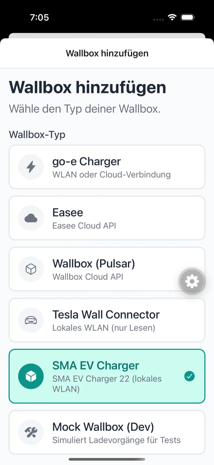 Select the SMA EV Charger wallbox type