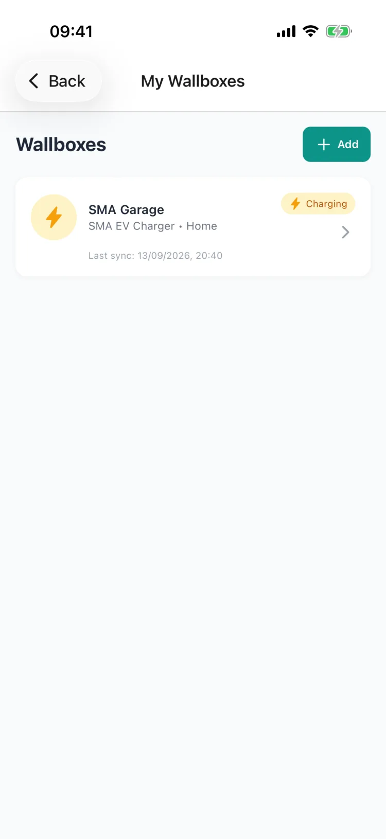 Wallbox in the list with charging status